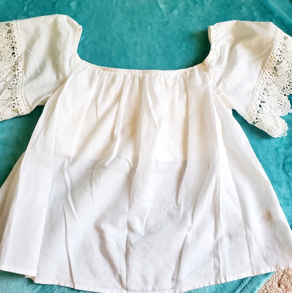 Express Tops - White Ruffled Cotton Shirt/ Blouse